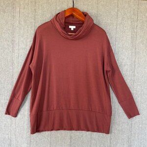 Garnet Hill Terra Cotta Cowl Neck Knit French Terry Long Sleeve Tunic Top Size M